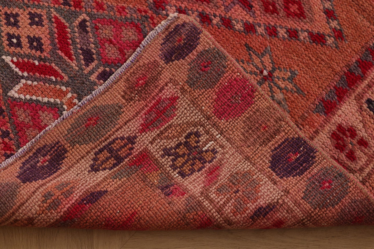 Vintage Southeastern Patchwork Runner Rug 3x10 ft — Red & Brown Geometric