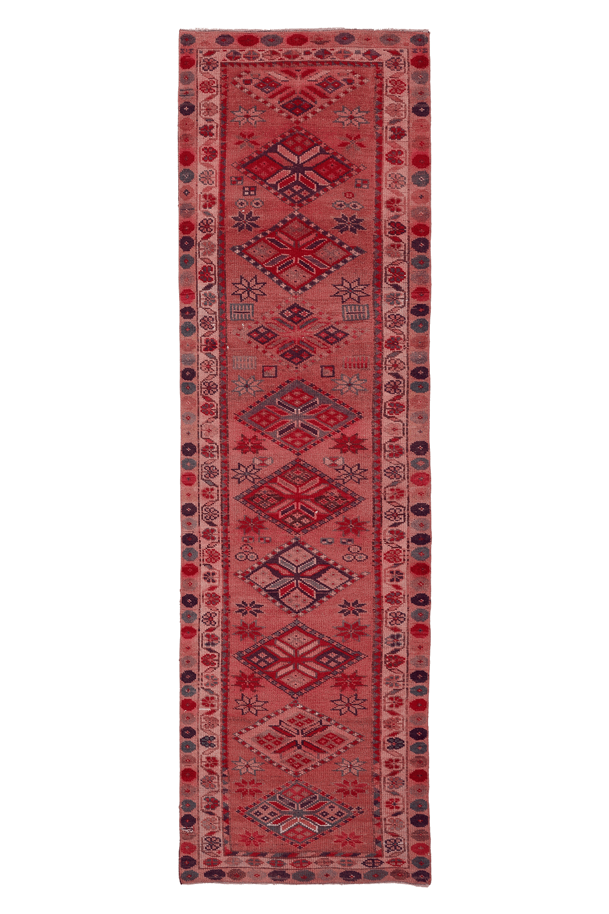 Vintage Southeastern Patchwork Runner Rug 3x10 ft — Red & Brown Geometric