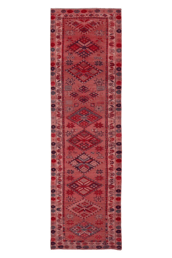 Vintage Southeastern Patchwork Runner Rug 3x10 ft — Red & Brown Geometric