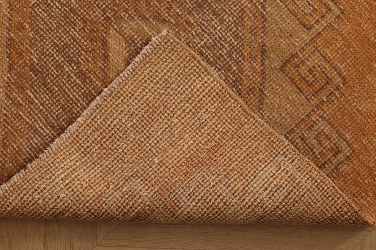 Vintage Malatya Turkish Runner Rug 3x12 ft — Orange & Brown Geometric