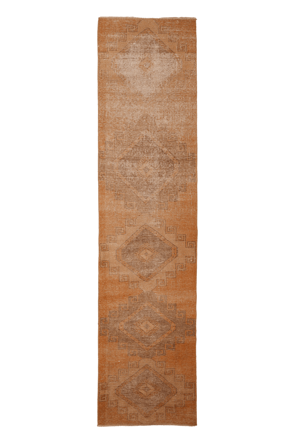 Vintage Malatya Turkish Runner Rug 3x12 ft — Orange & Brown Geometric