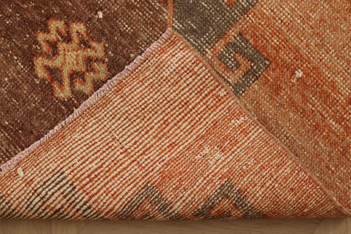 Vintage Malatya Turkish Runner Rug 3x11 ft — Orange & Brown Geometric