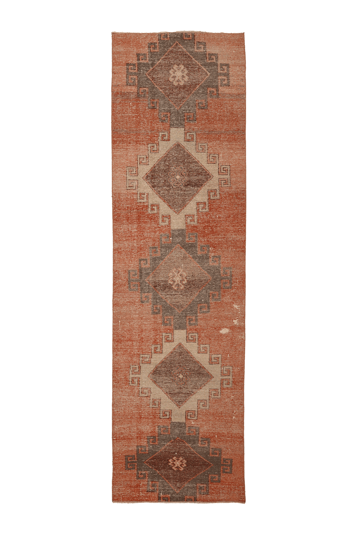 Vintage Malatya Turkish Runner Rug 3x11 ft — Orange & Brown Geometric