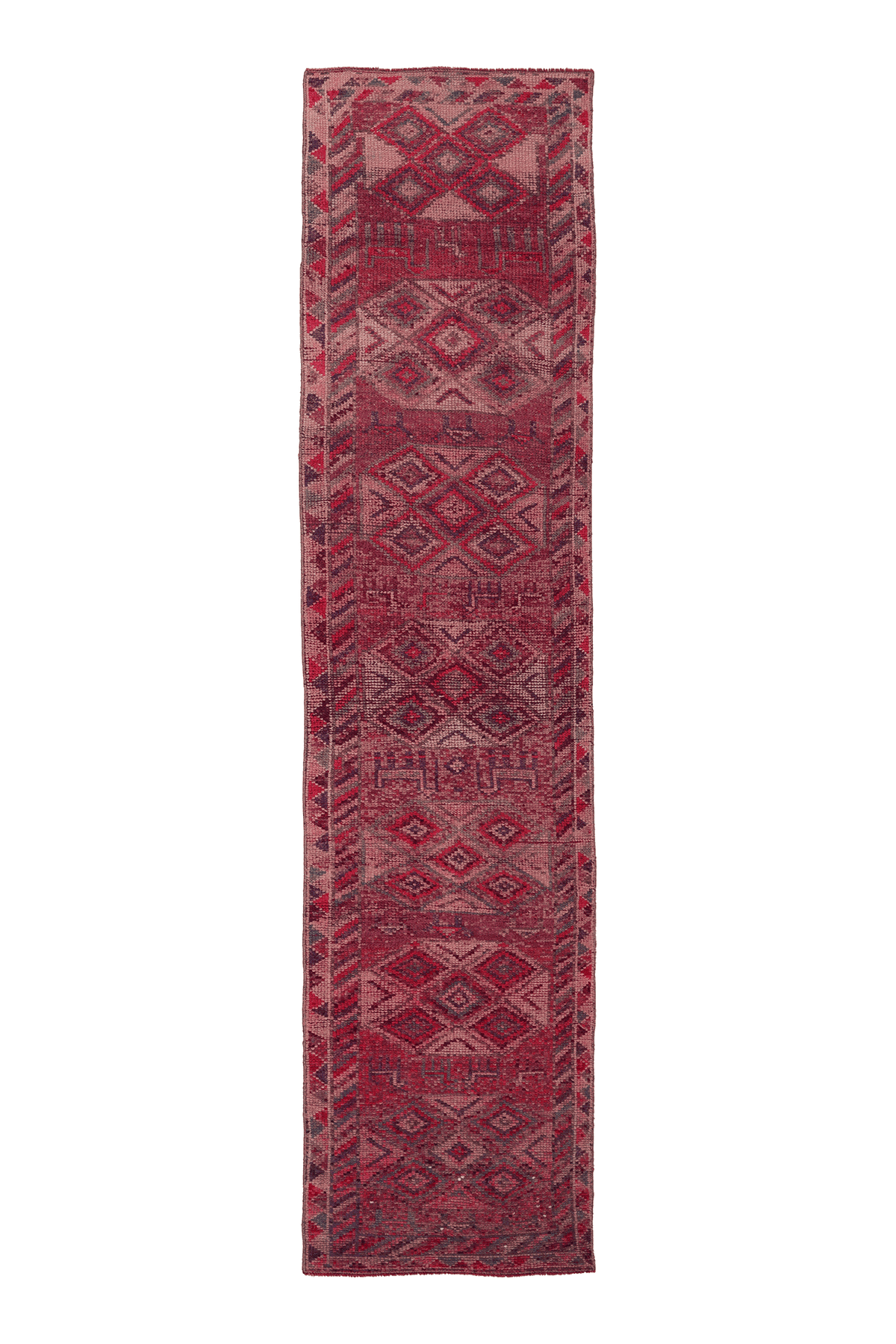 Vintage Southeastern Persian Style Runner Rug 3x11 ft — Red & Brown Geometric