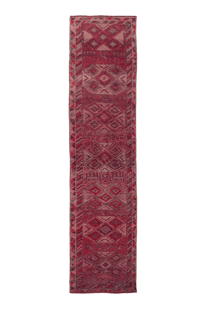 Vintage Southeastern Persian Style Runner Rug 3x11 ft — Red & Brown Geometric