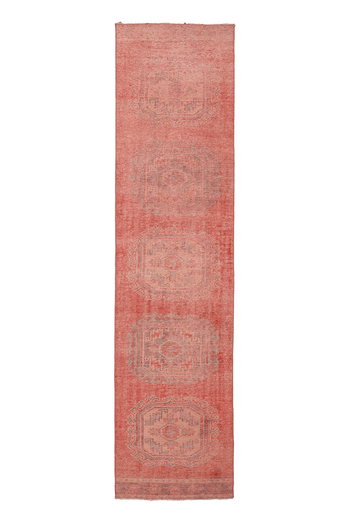 Vintage Manisa Turkish Runner Rug 2x11 ft — Red Geometric