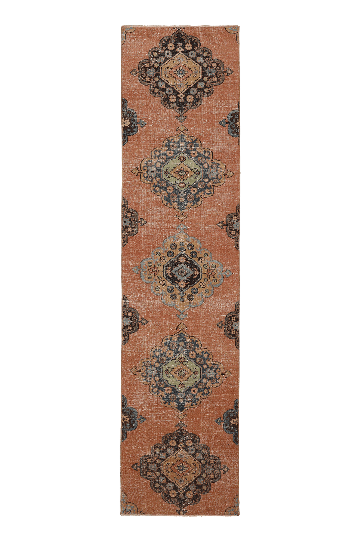 Vintage Konya Turkish Runner Rug 2x10 ft — Brown Floral