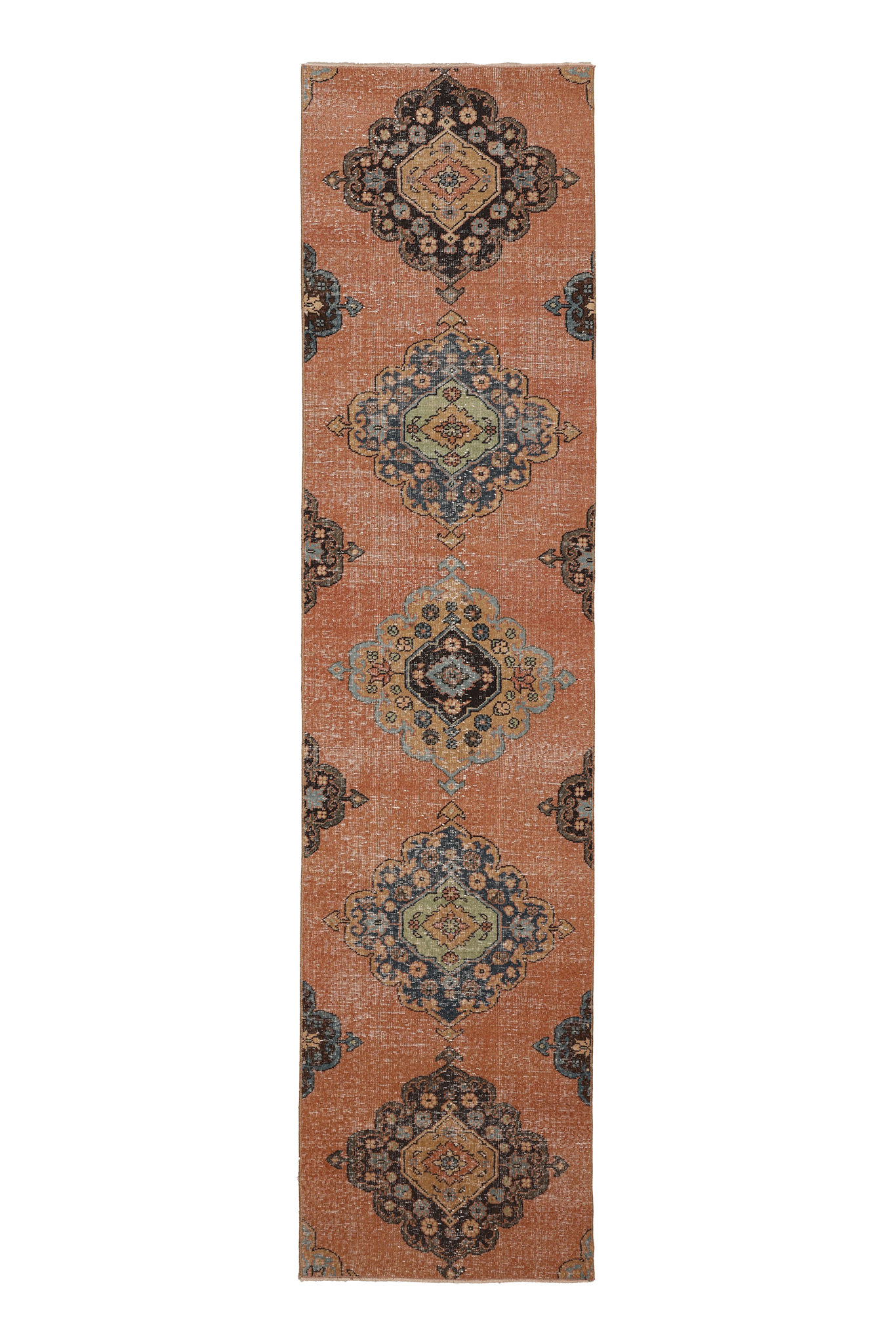 Vintage Konya Turkish Runner Rug 2x10 ft — Brown Floral