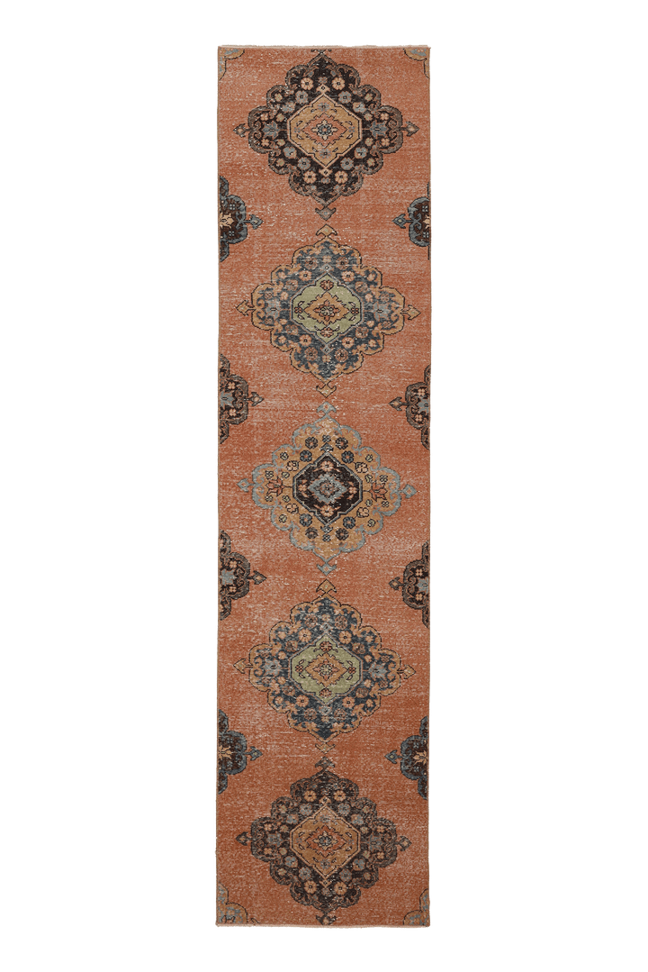 Vintage Konya Turkish Runner Rug 2x10 ft — Brown Floral