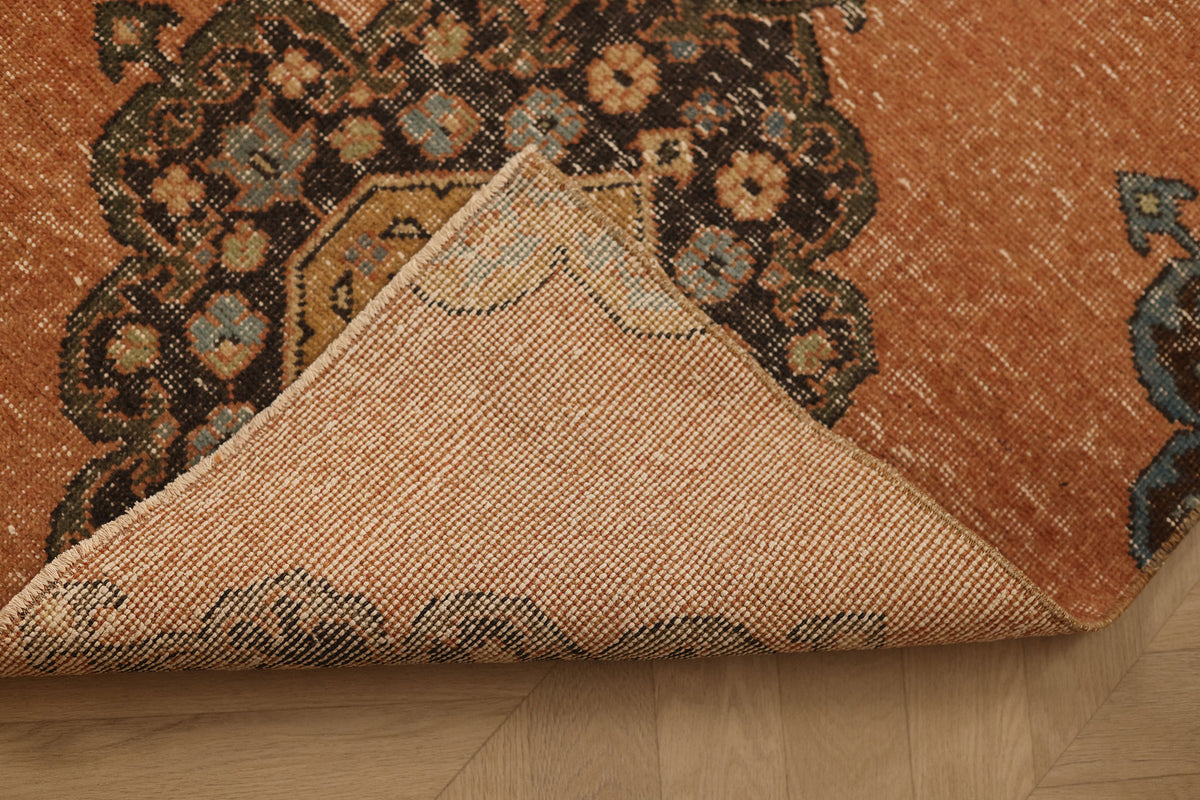 Vintage Konya Turkish Runner Rug 2x10 ft — Brown Floral