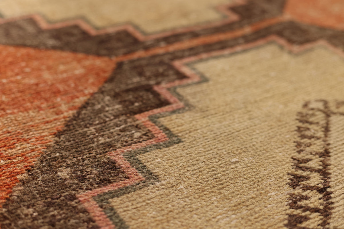 Vintage Konya Turkish Runner Rug 2x11 ft — Brown & Beige Geometric