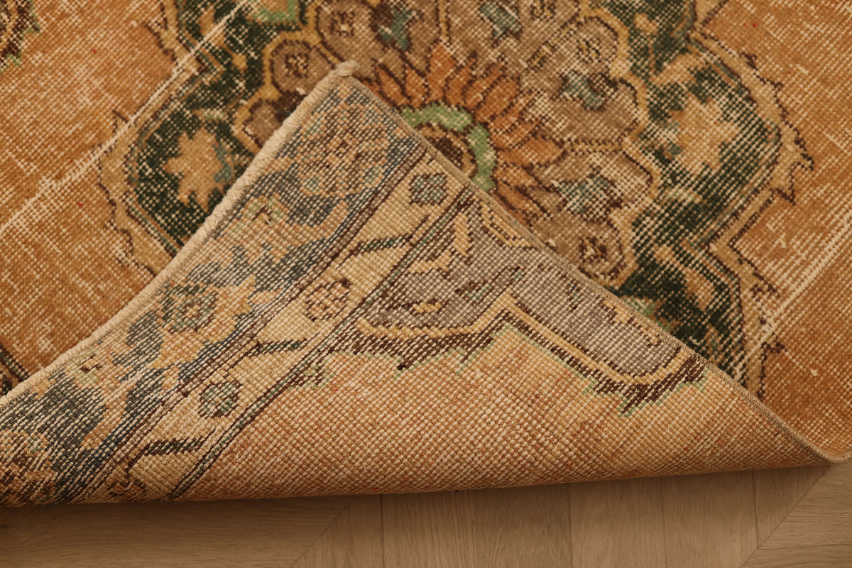 Vintage Konya Turkish Runner Rug 2x12 ft — Brown & Green Geometric