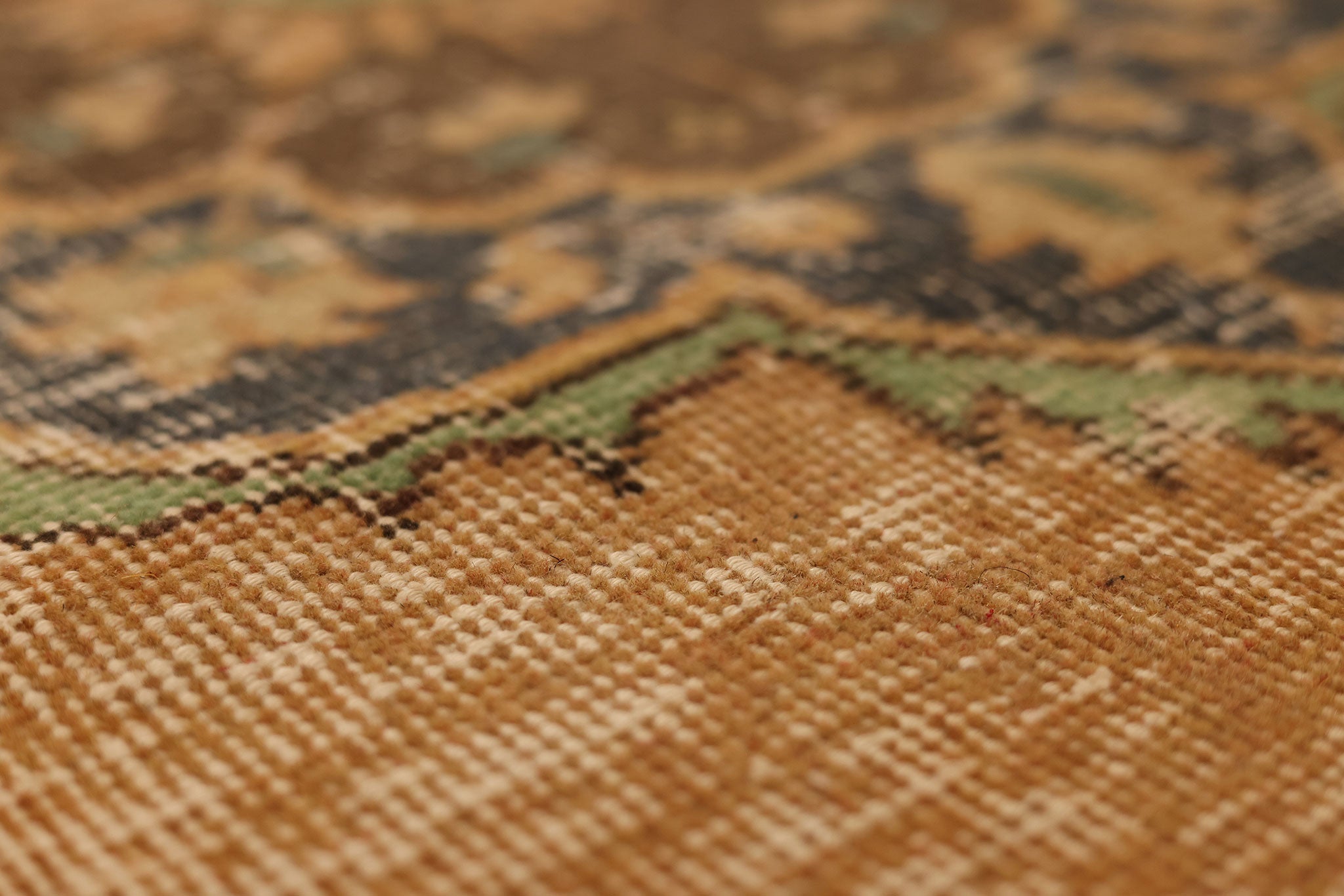 Vintage Konya Turkish Runner Rug 2x12 ft — Brown & Green Geometric