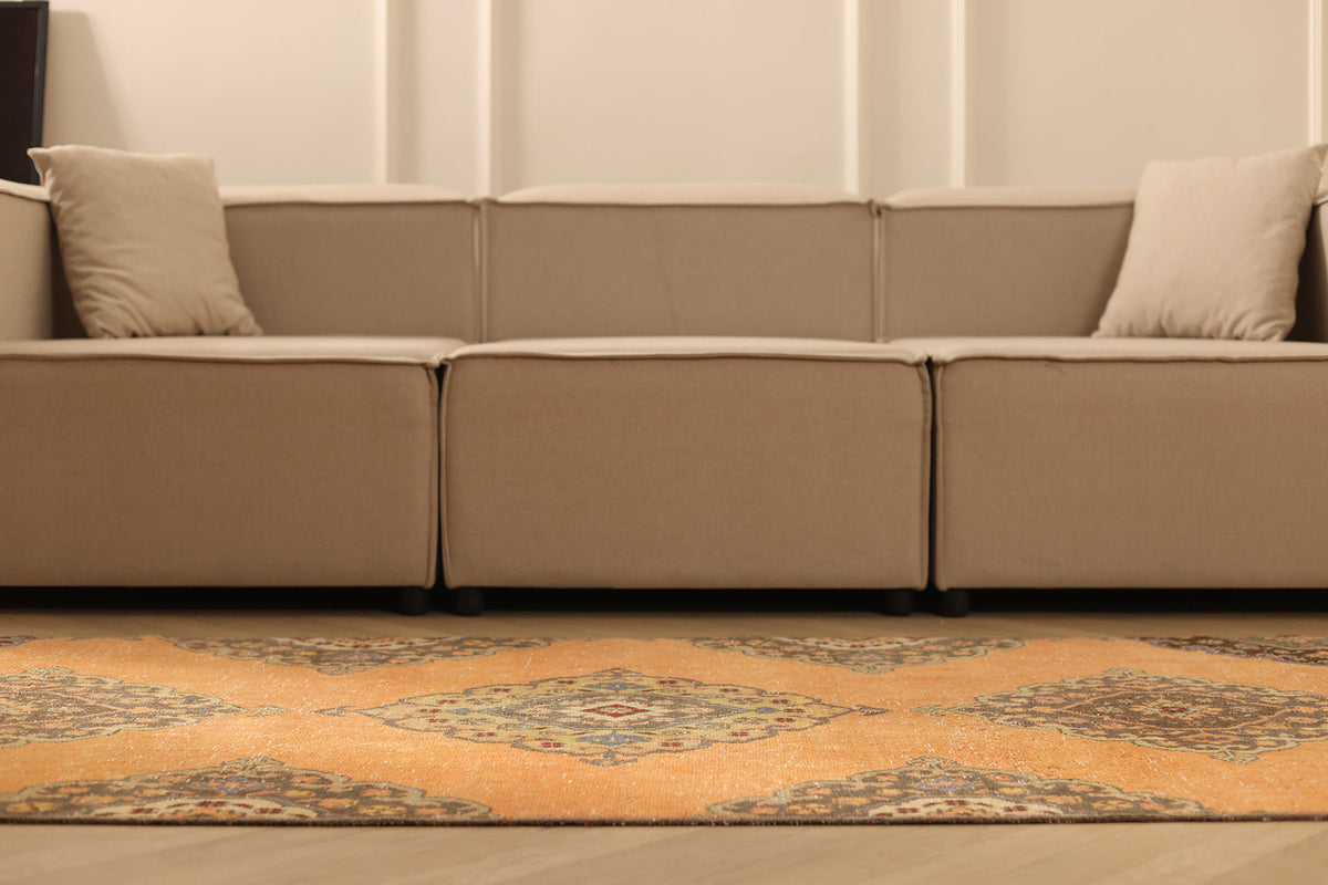 Vintage Konya Turkish Runner Rug 3x12 ft — Orange & Brown Geometric (No. 25086)