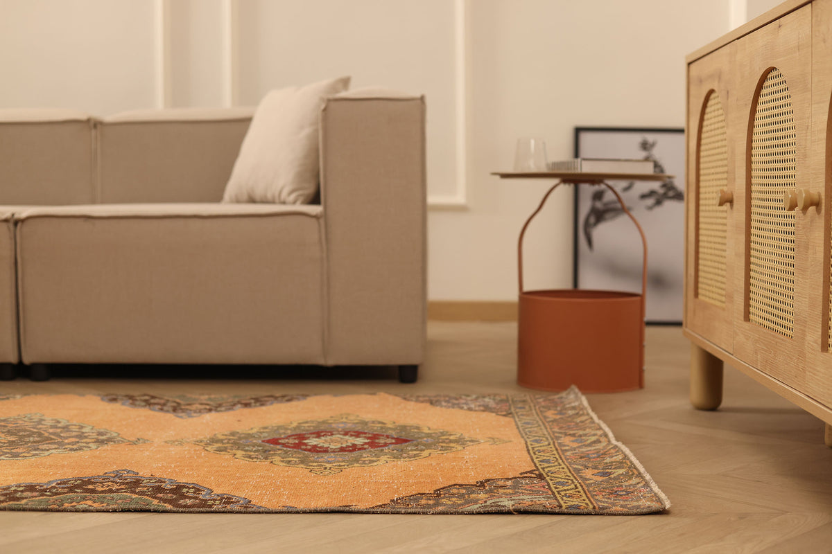 Vintage Konya Turkish Runner Rug 3x12 ft — Orange & Brown Geometric (No. 25086)
