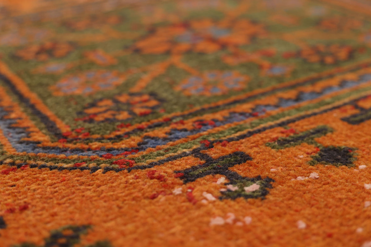 Vintage Konya Turkish Runner Rug 2x11 ft — Orange & Green Geometric (No. 25087)
