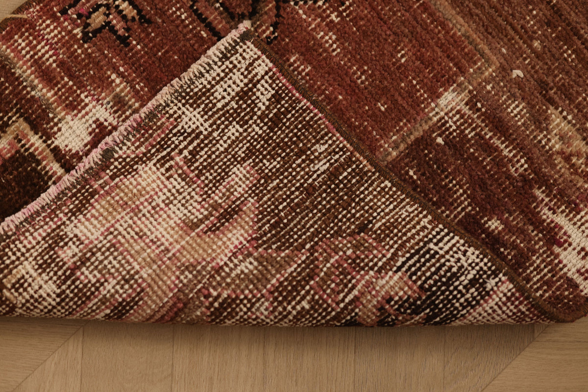 Vintage Kars Turkish Runner Rug 1x8 ft — Brown & Beige Distressed