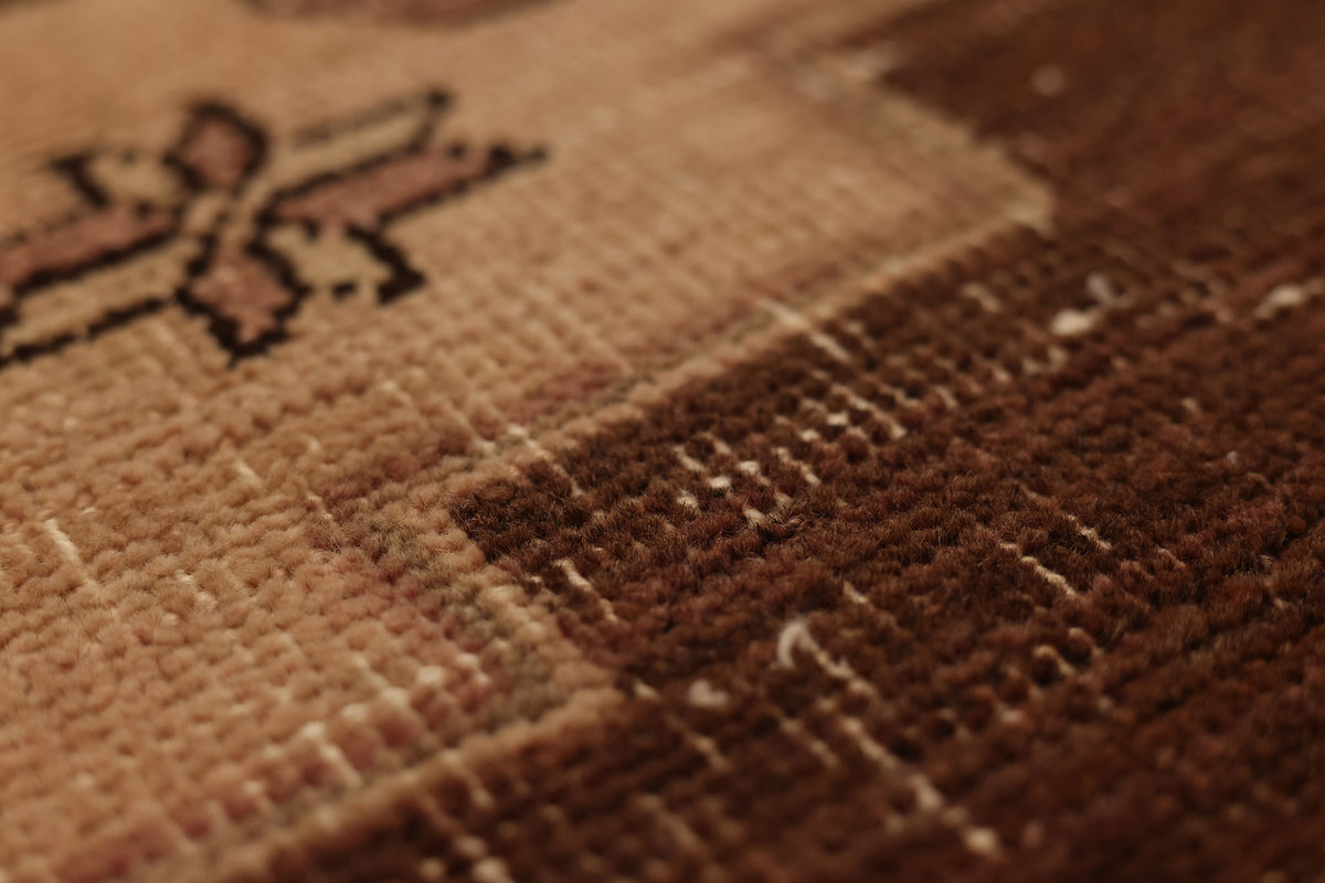 Vintage Kars Turkish Runner Rug 1x8 ft — Brown & Beige Distressed