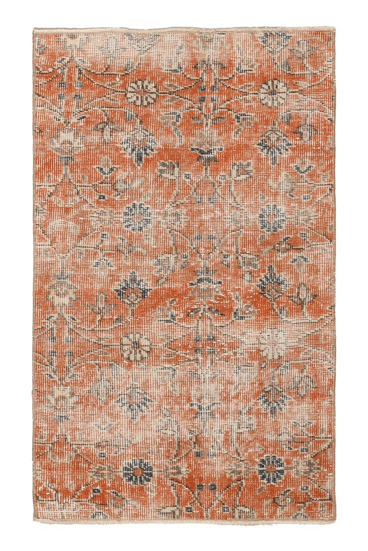 Vintage Isparta Turkish Doormat 2x3 ft — Orange & Beige Floral