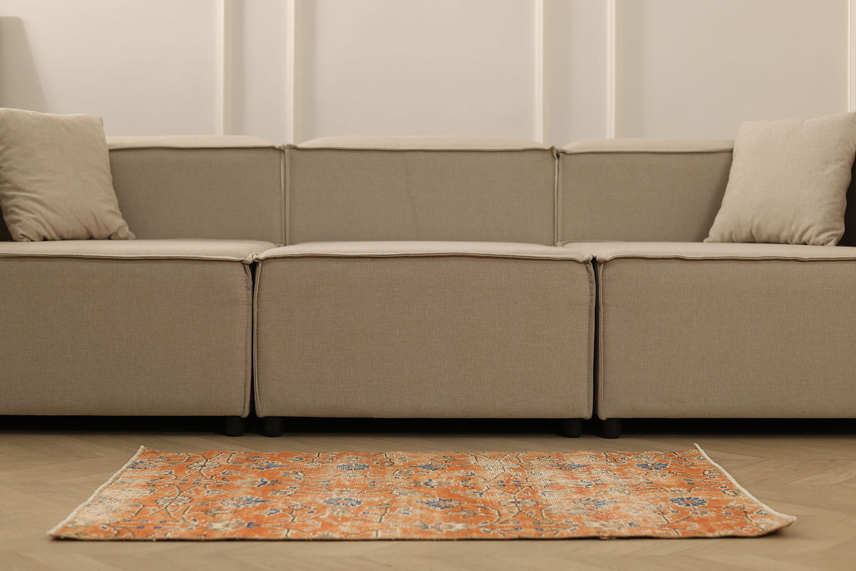 Vintage Isparta Turkish Doormat 2x3 ft — Orange & Beige Floral