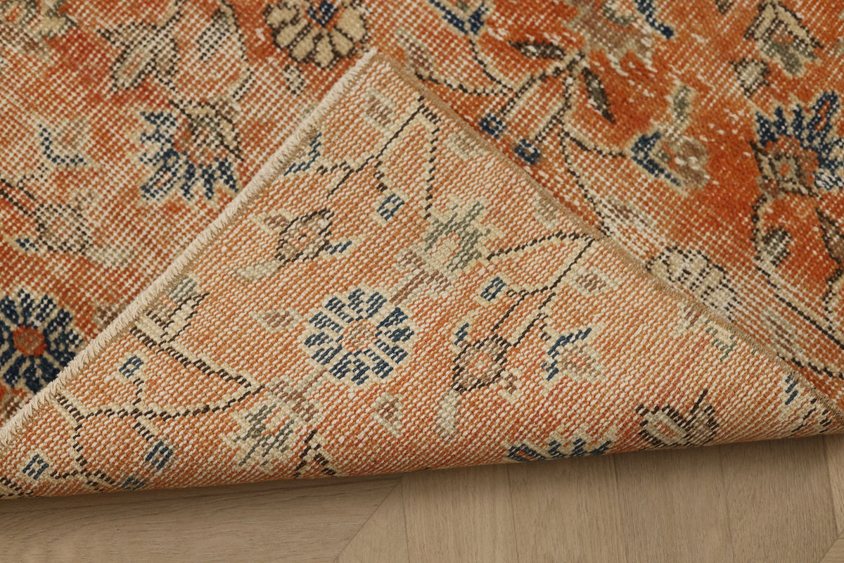 Vintage Isparta Turkish Doormat 2x3 ft — Orange & Beige Floral