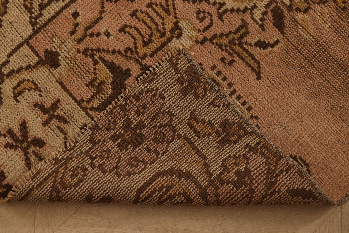 Vintage Manisa Turkish Runner Rug 2x8 ft — Beige & Brown Floral