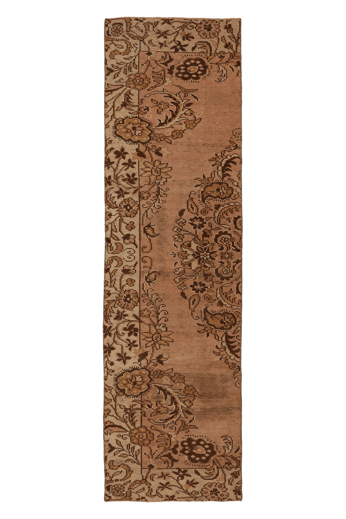 Vintage Manisa Turkish Runner Rug 2x8 ft — Beige & Brown Floral