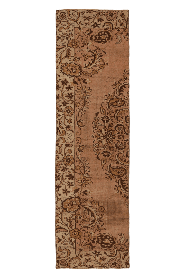 Vintage Manisa Turkish Runner Rug 2x8 ft — Beige & Brown Floral