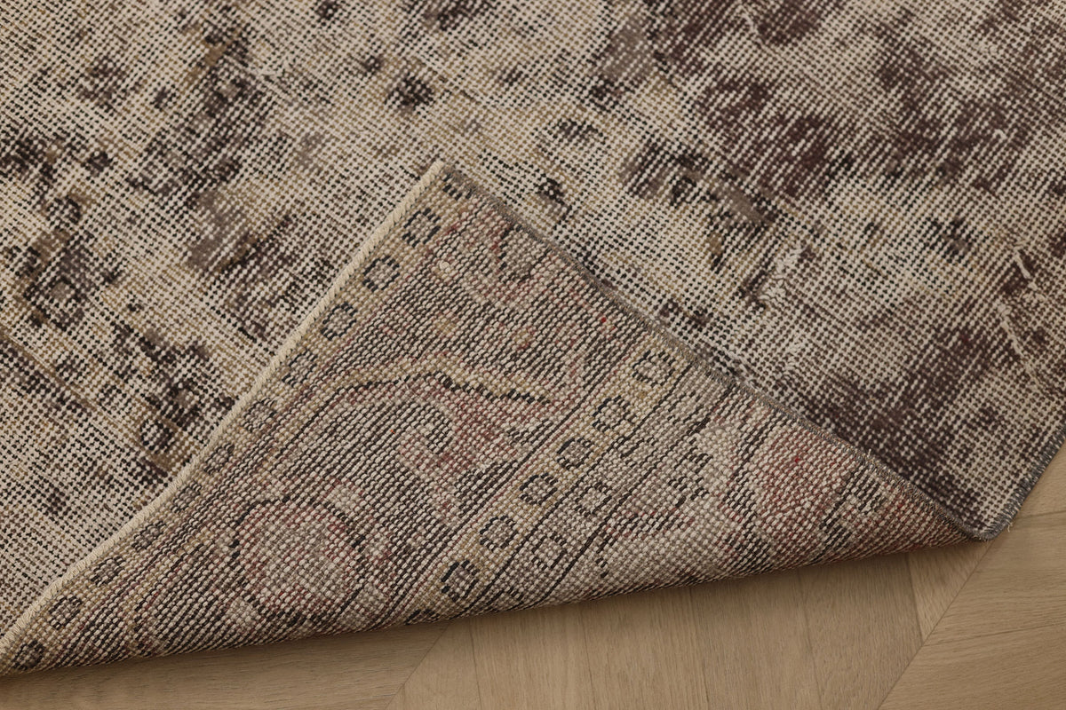Vintage Isparta Turkish Runner Rug 2x5 ft — Beige & Brown Distressed