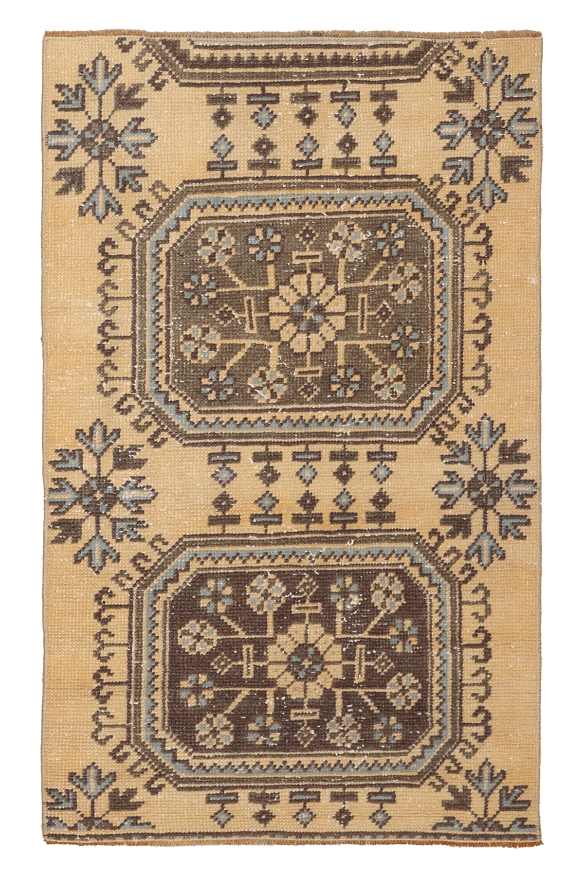 Vintage Konya Turkish Doormat 2x4 ft — Beige & Brown Geometric
