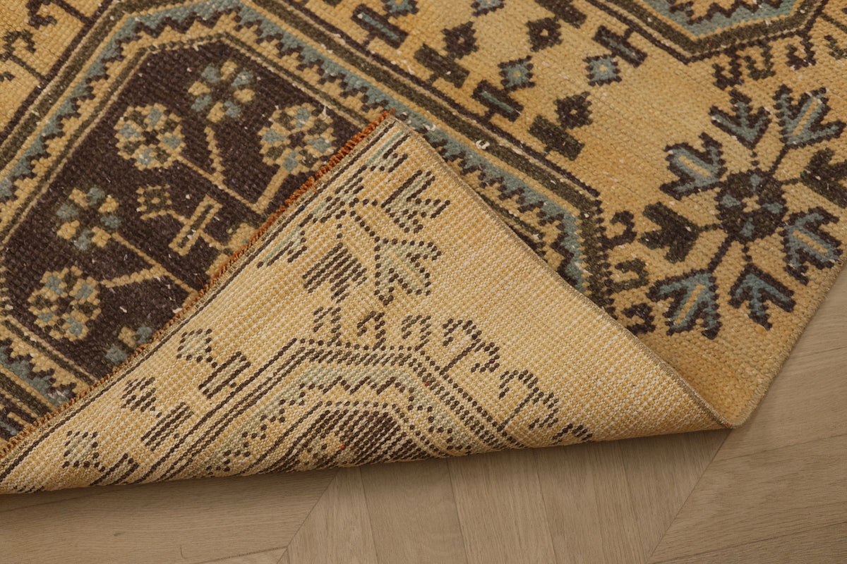 Vintage Konya Turkish Doormat 2x4 ft — Beige & Brown Geometric
