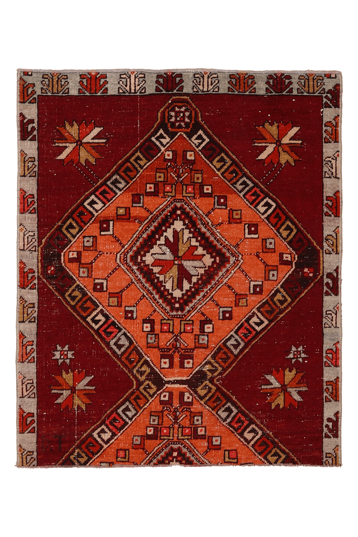 Vintage Malatya Turkish Doormat 2x3 ft — Red & Orange Geometric