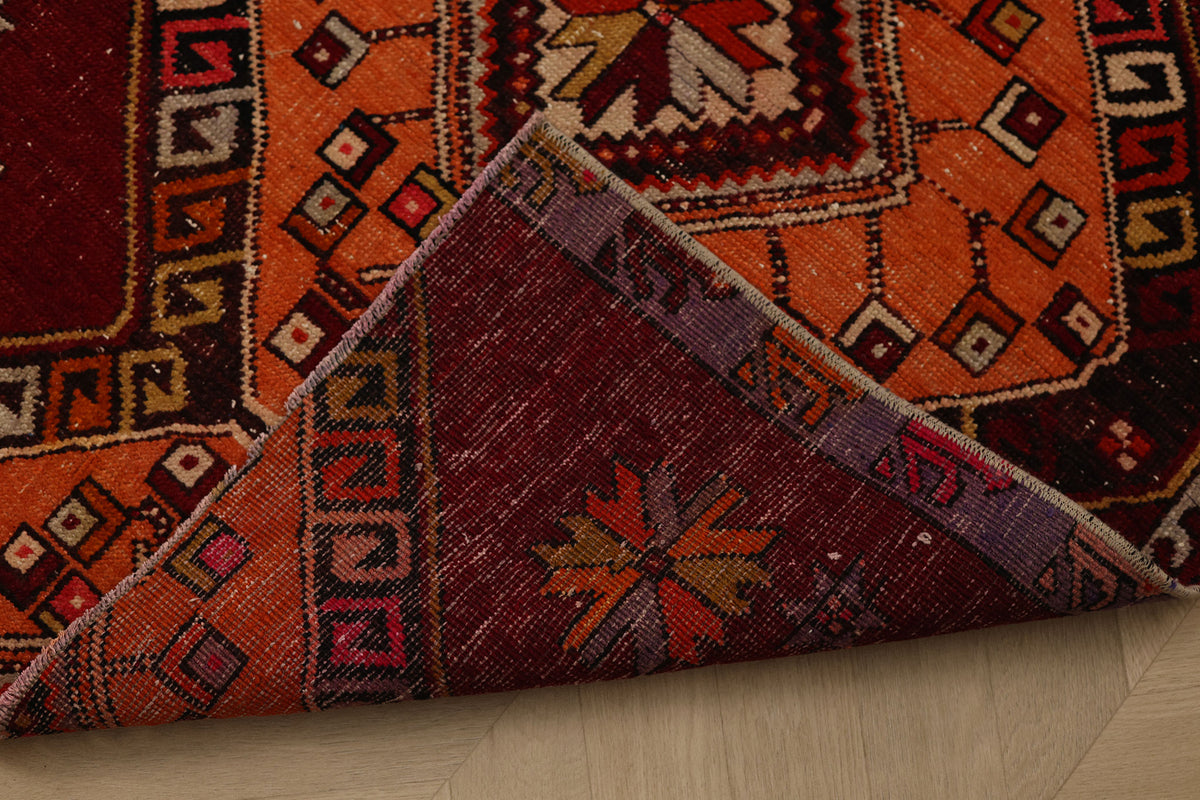 Vintage Malatya Turkish Doormat 2x3 ft — Red & Orange Geometric