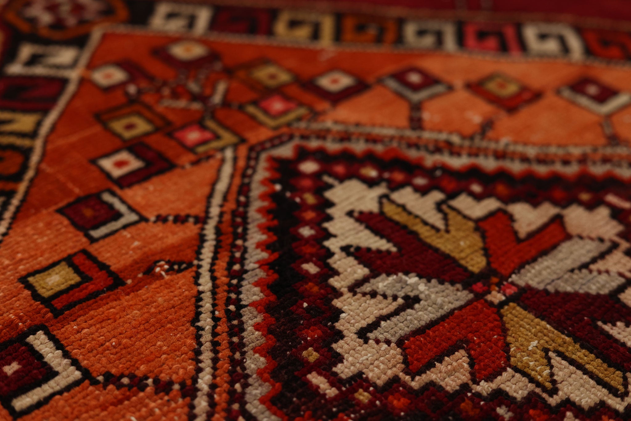 Vintage Malatya Turkish Doormat 2x3 ft — Red & Orange Geometric