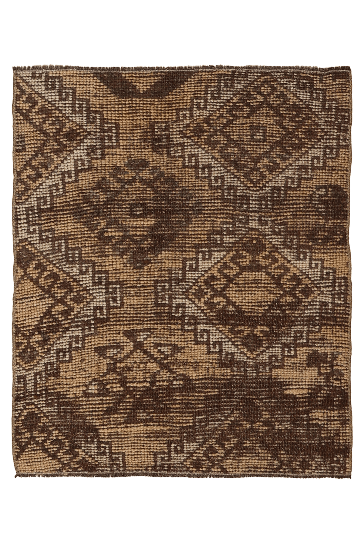 Vintage Malatya Turkish Doormat 2x3 ft — Brown & Beige Geometric
