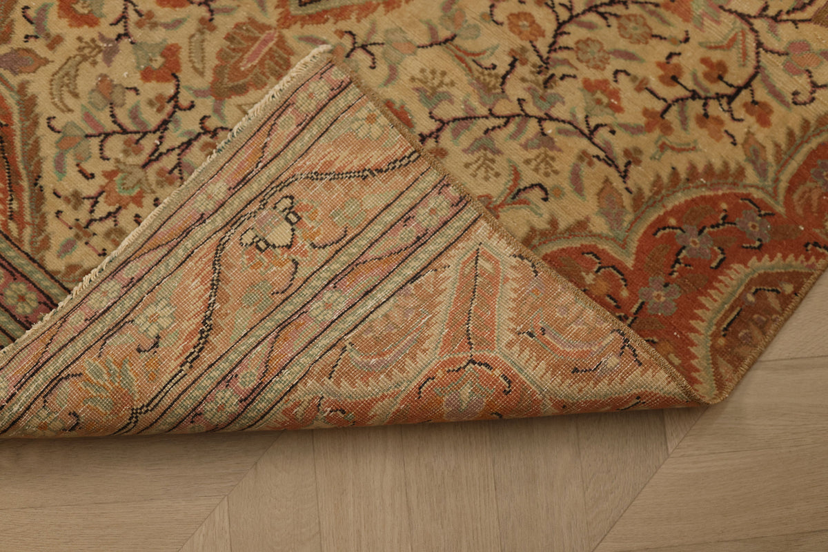 Vintage Kayseri Turkish Runner Rug 2x6 ft — Beige & Red Floral