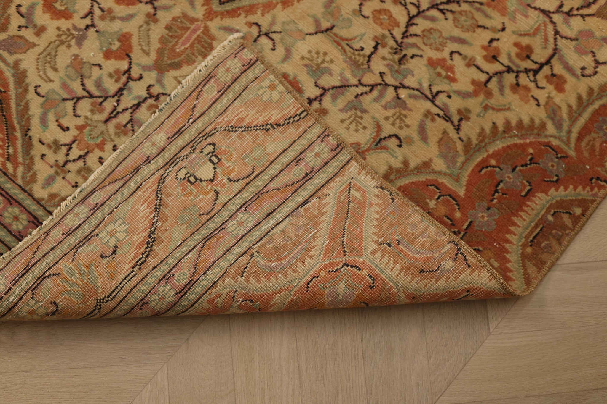 Vintage Kayseri Turkish Runner Rug 2x6 ft — Beige & Red Floral