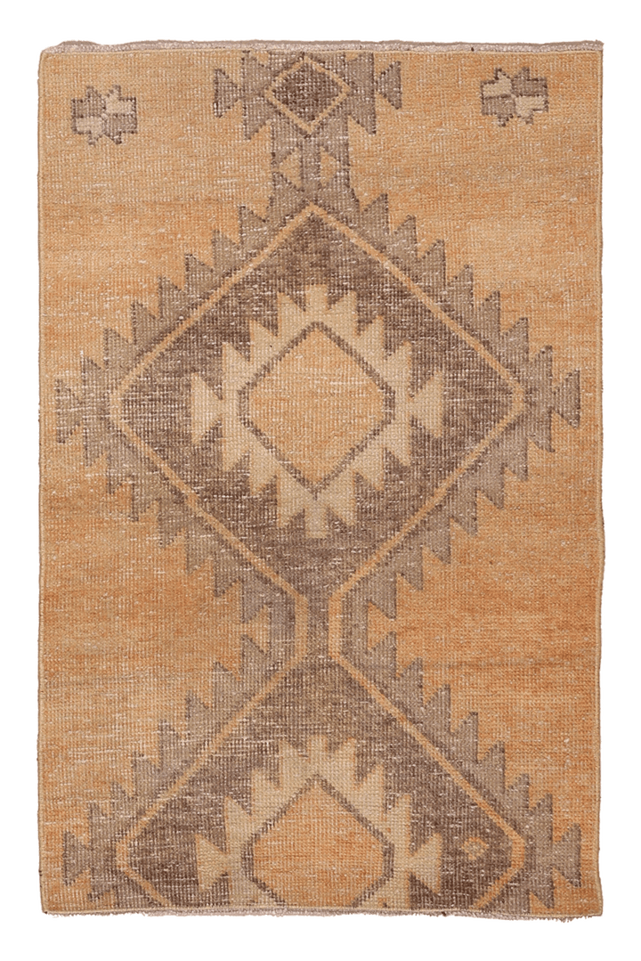 Vintage Malatya Turkish Doormat 2x4 ft — Beige & Brown Geometric