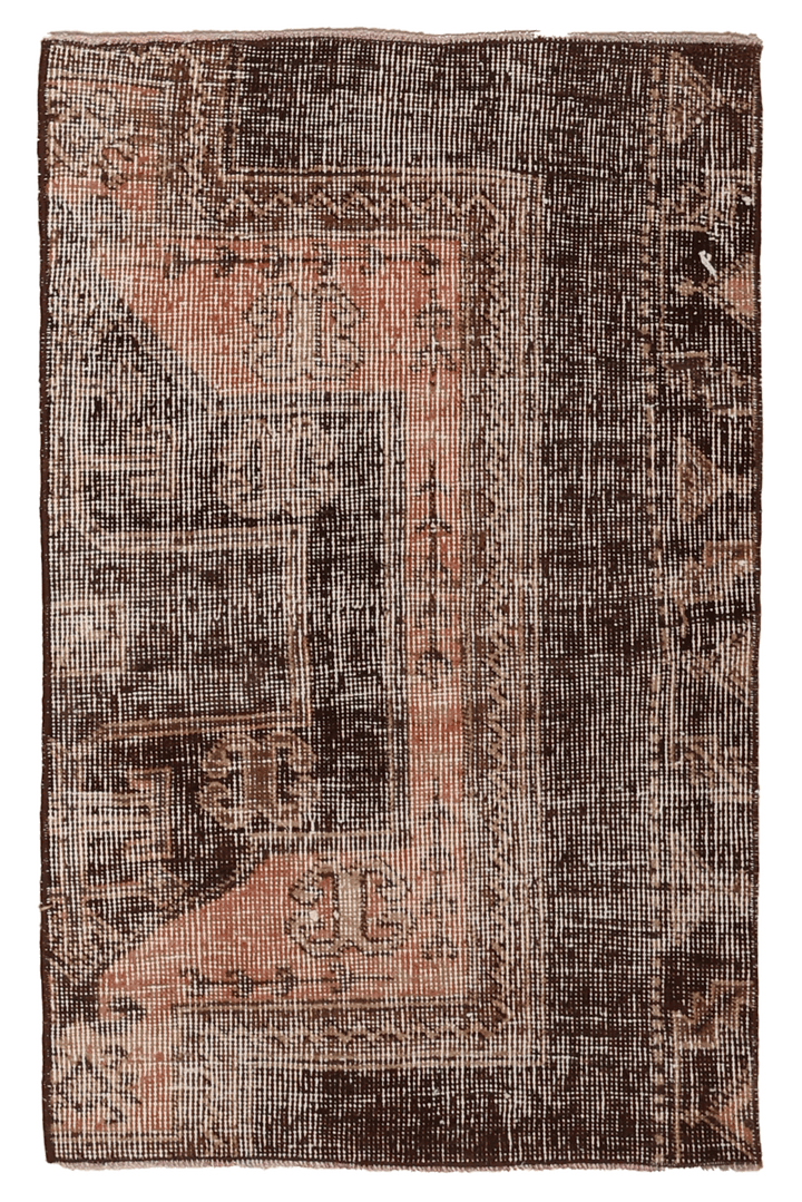 Vintage Malatya Turkish Doormat 2x3 ft — Brown & Pink Distressed