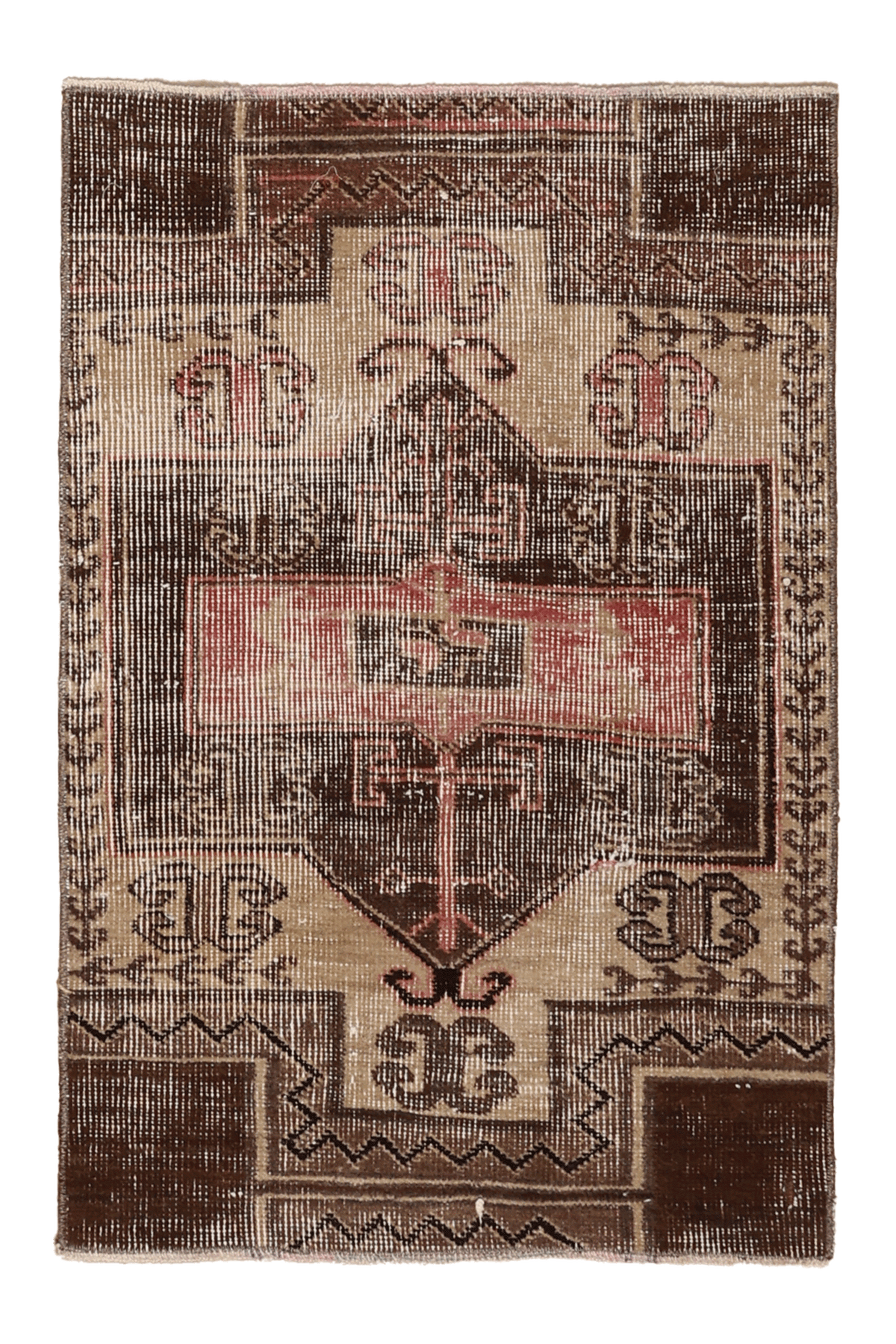 Vintage Malatya Turkish Doormat 2x3 ft — Brown & Beige Floral