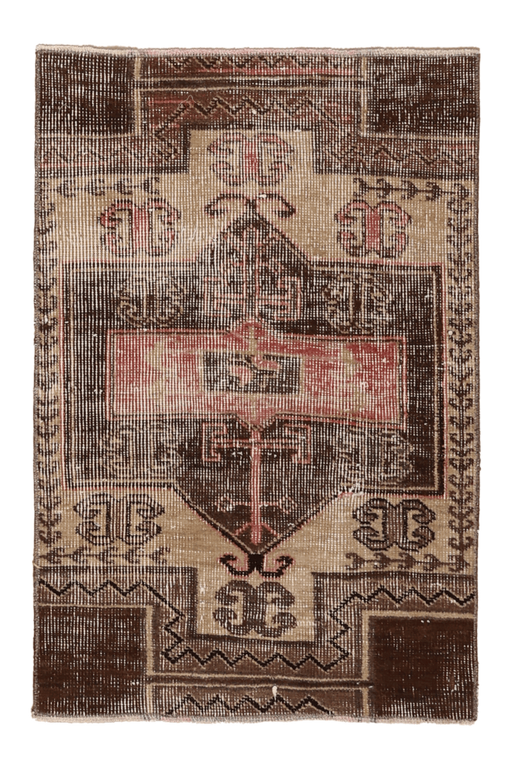 Vintage Malatya Turkish Doormat 2x3 ft — Brown & Beige Floral