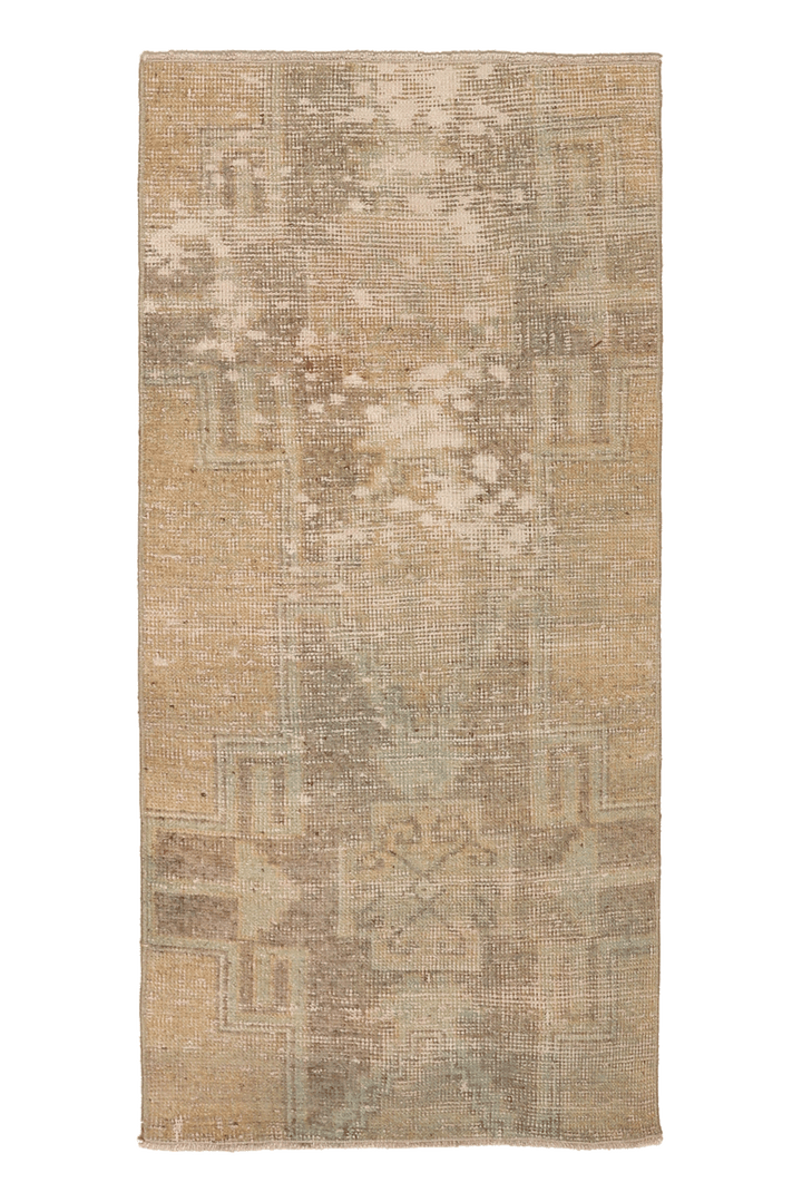 Vintage Malatya Turkish Doormat 2x4 ft — Beige & Gray Distressed