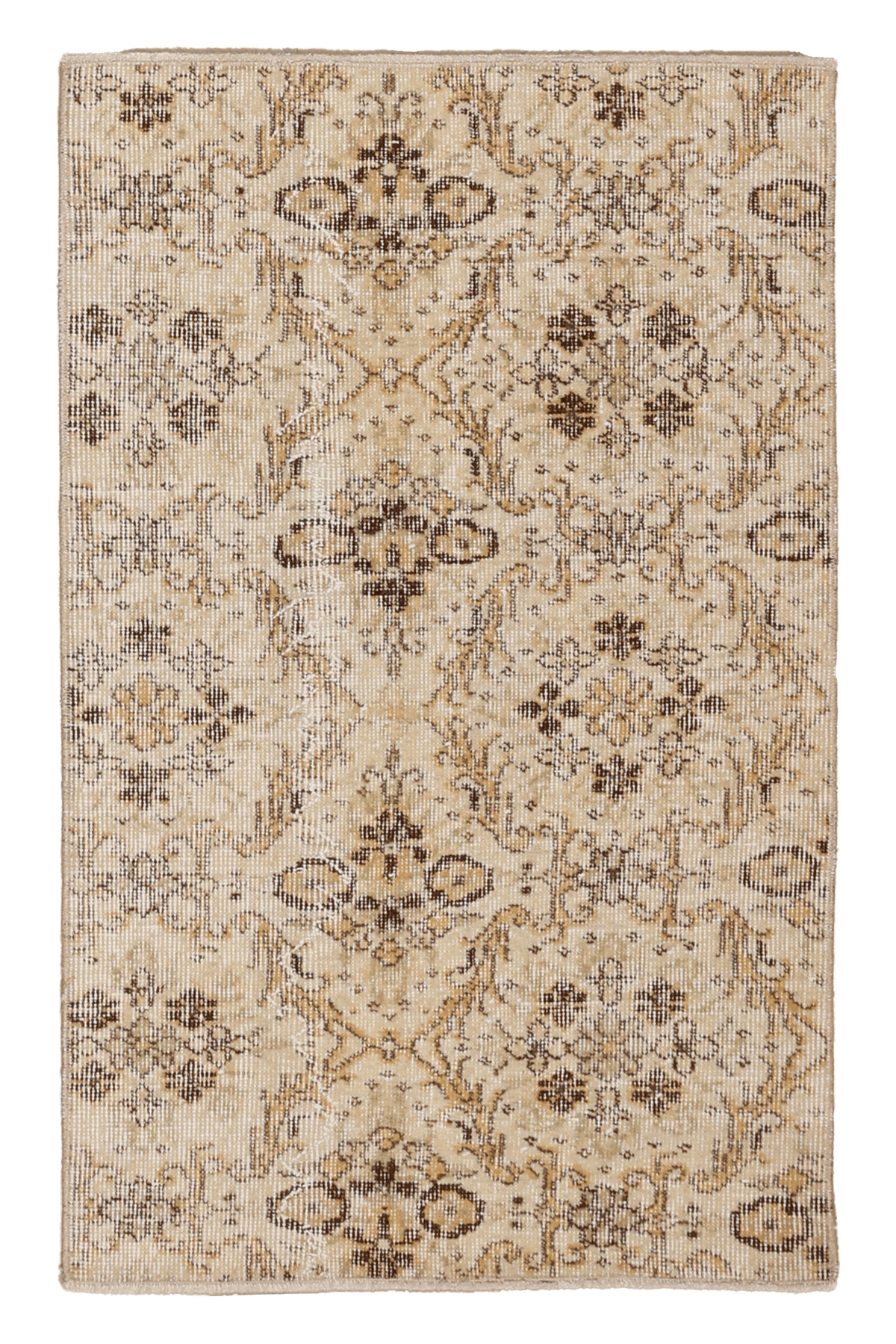 Vintage Isparta Turkish Doormat 2x3 ft — Beige & Brown Floral (No. 25198)