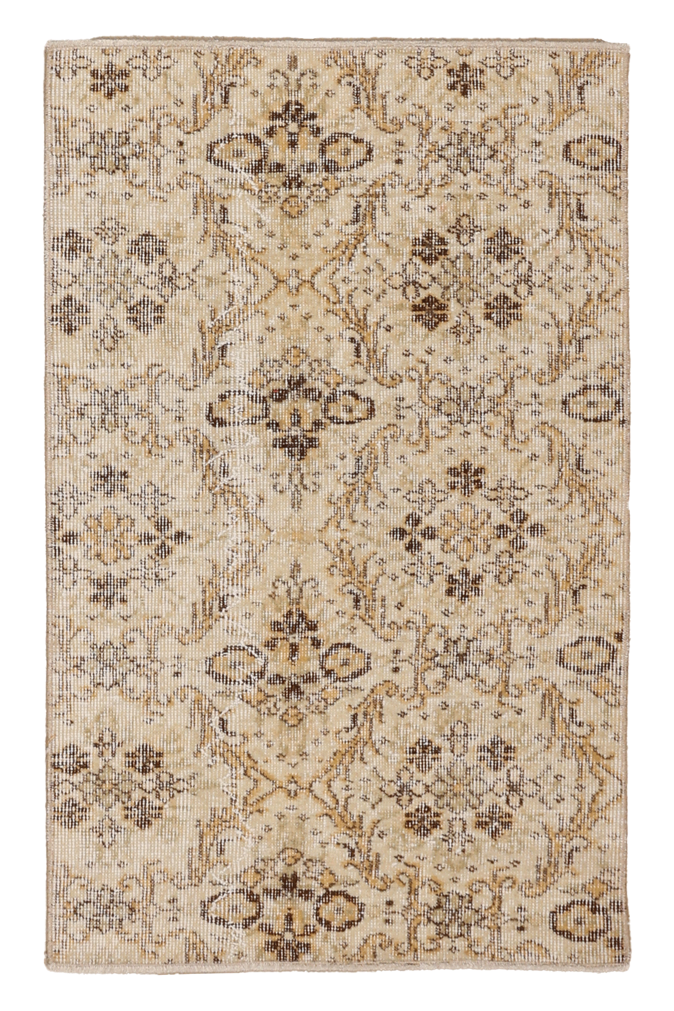 Vintage Isparta Turkish Doormat 2x3 ft — Beige & Brown Floral (No. 25198)