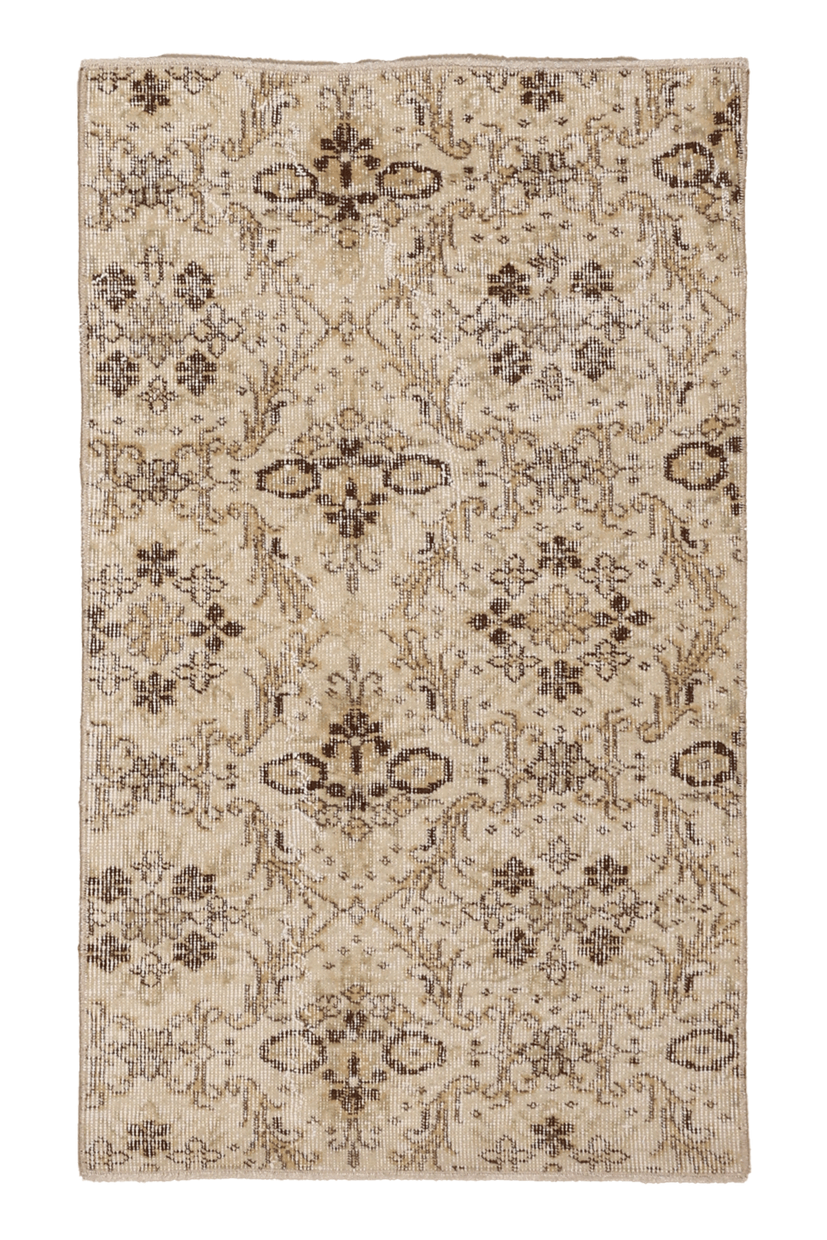 Vintage Isparta Turkish Doormat 2x4 ft — Beige & Brown Floral