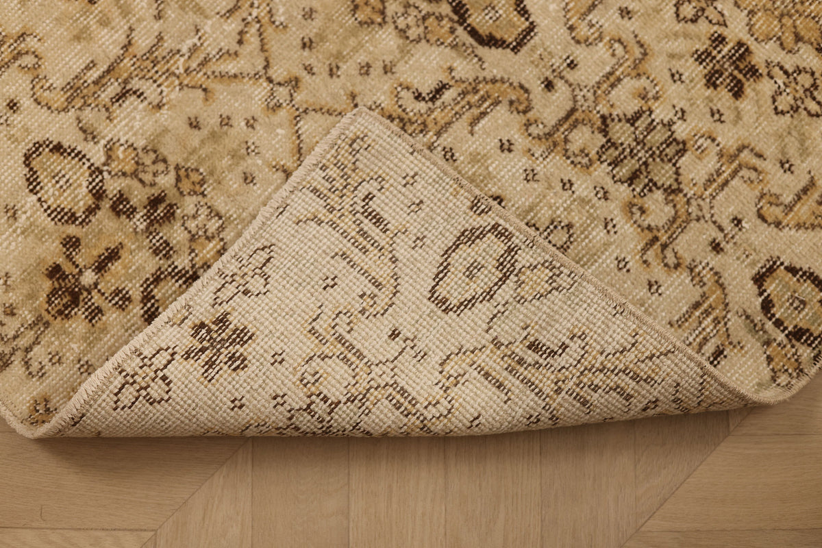 Vintage Isparta Turkish Doormat 2x4 ft — Beige & Brown Floral