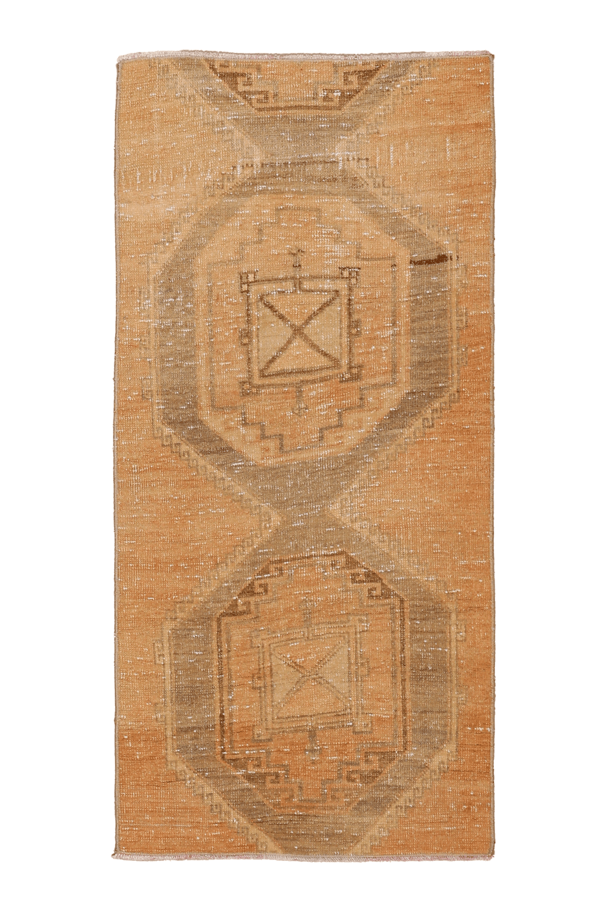 Vintage Malatya Turkish Runner Rug 2x4 ft — Orange & Beige Geometric