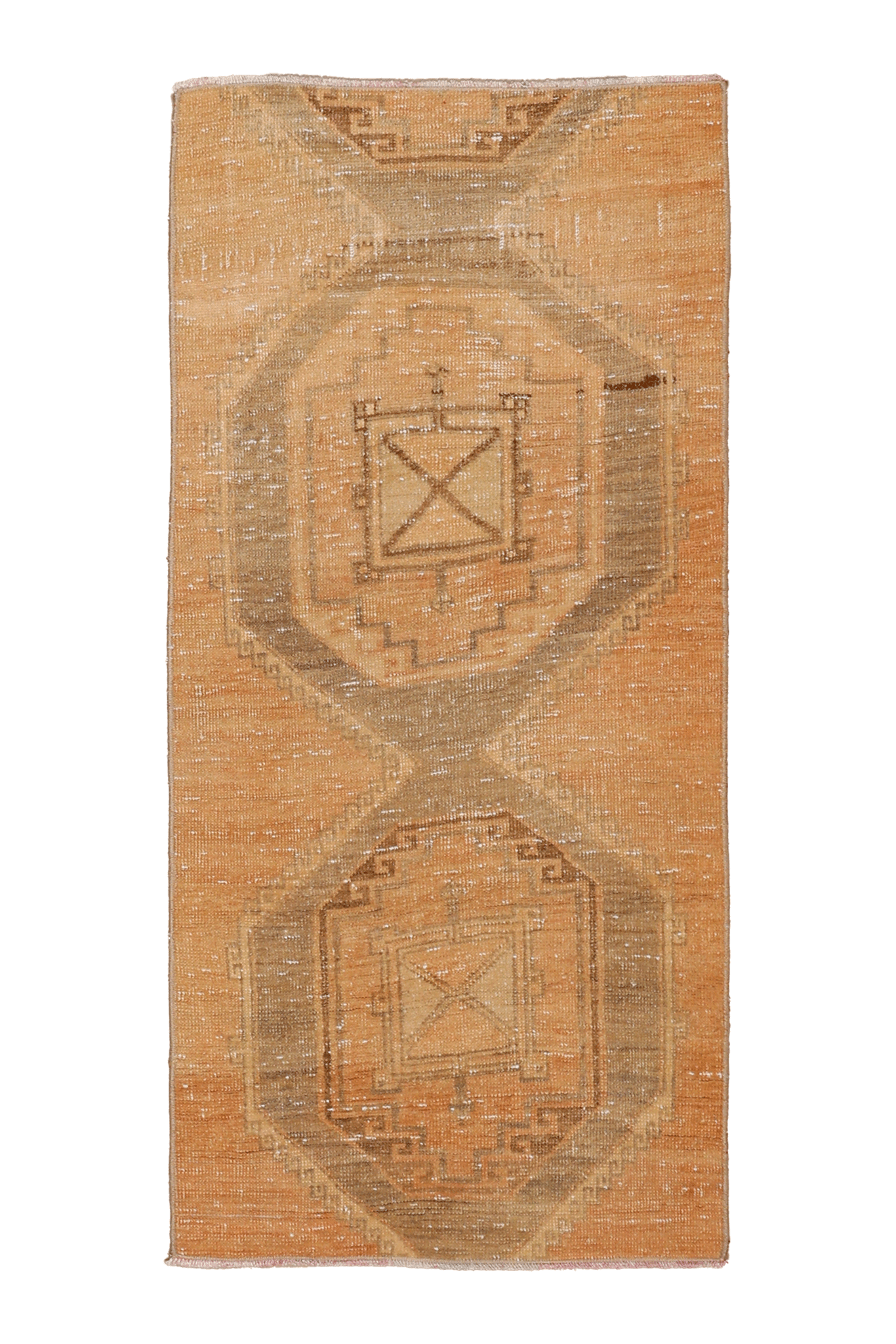 Vintage Malatya Turkish Runner Rug 2x4 ft — Orange & Beige Geometric
