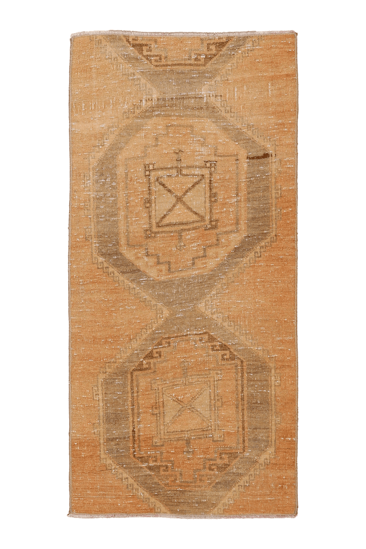 Vintage Malatya Turkish Runner Rug 2x4 ft — Orange & Beige Geometric
