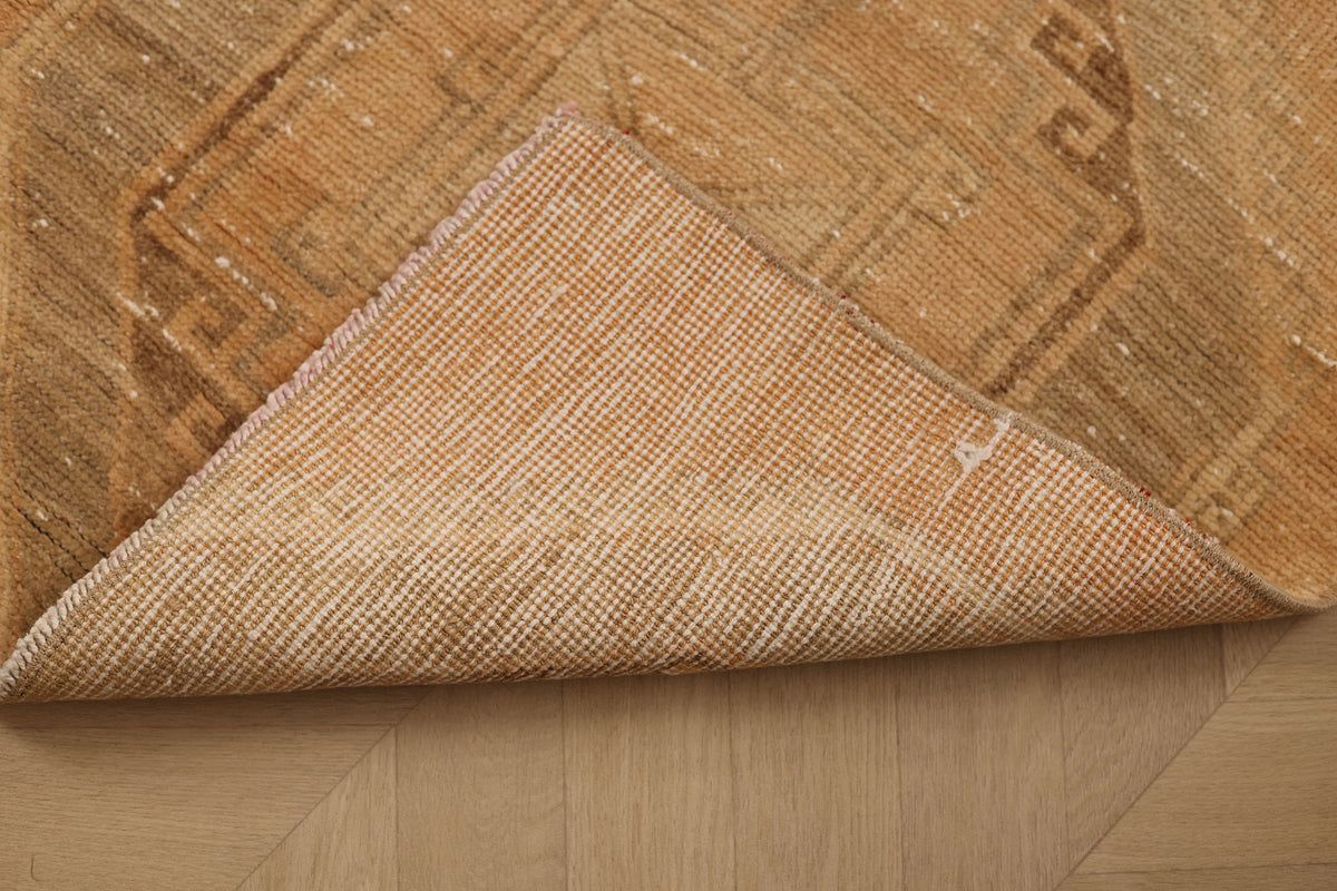 Vintage Malatya Turkish Runner Rug 2x4 ft — Orange & Beige Geometric